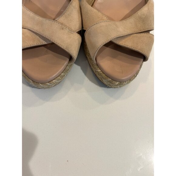 Stuart Weitzman Beige Suede Espadrille Wedge Sandals With Ankle Strap & Braided - Picture 2 of 10